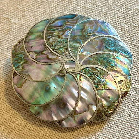 Vintage Mexico Silver Abalone Shell Brooch and Pendant C Clasp - Picture 5 of 10